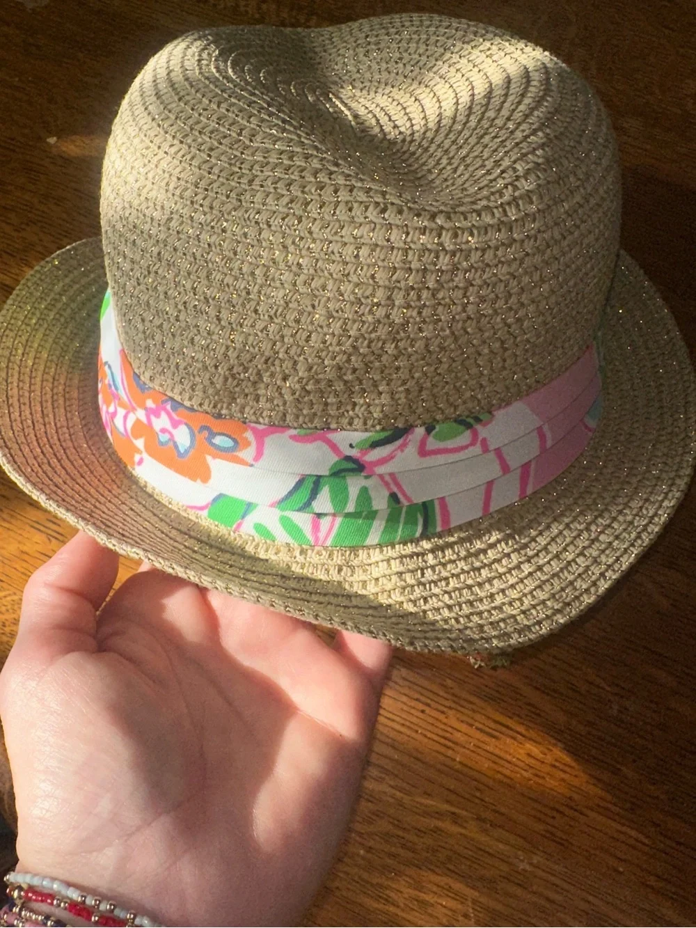 Lilly Pulitzer Girls Straw Fedora Hat Tropical Print Band Beach Sun